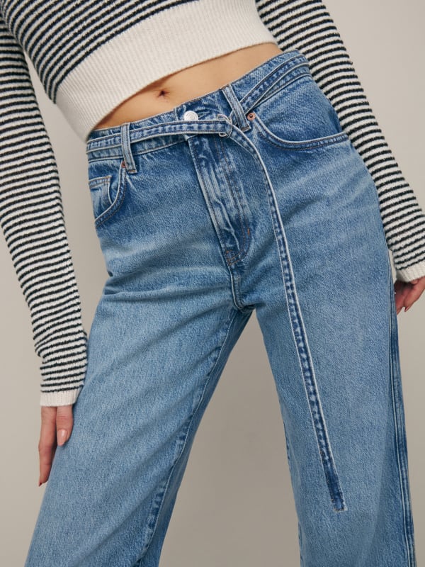 Val Belted Mid Rise Straight Jeans