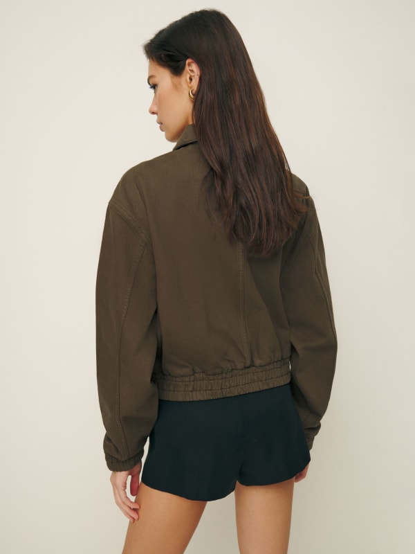 Kinsley Denim Cropped Bomber Jacket