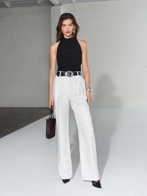 
                    Alex Mid Rise Linen Pant
                