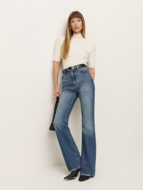 Reformation Donna High Rise Bootcut Denim Blue Jeans store