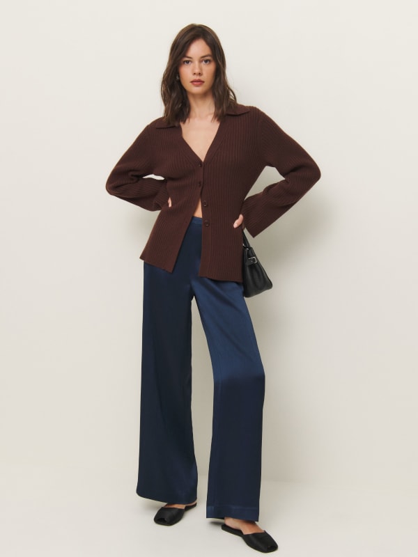 Petites Norah Wide Leg Satin Pant