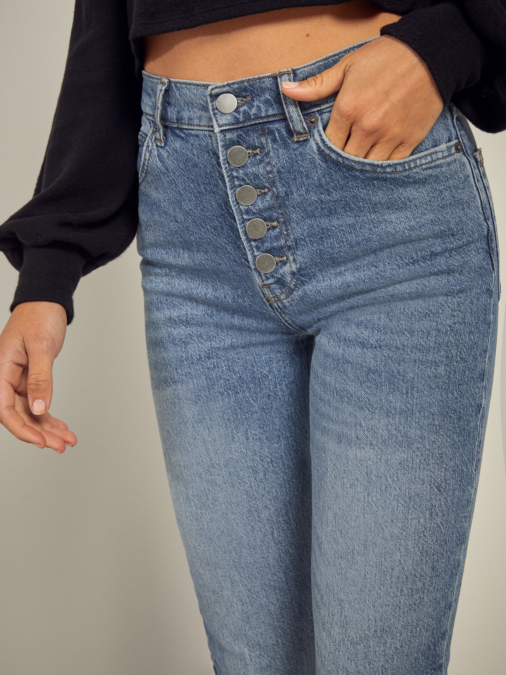Liza Button Fly High Rise Straight Jeans, thumbnail image 2