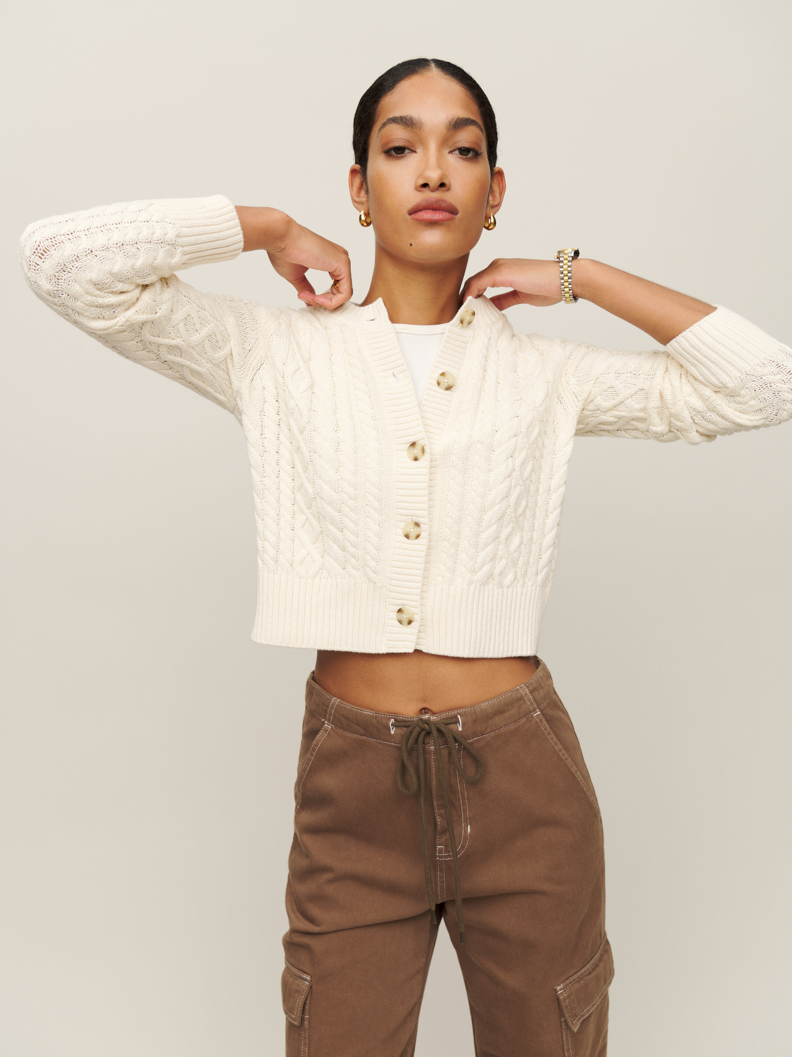 Foret Cable Knit Cardigan, thumbnail image 4