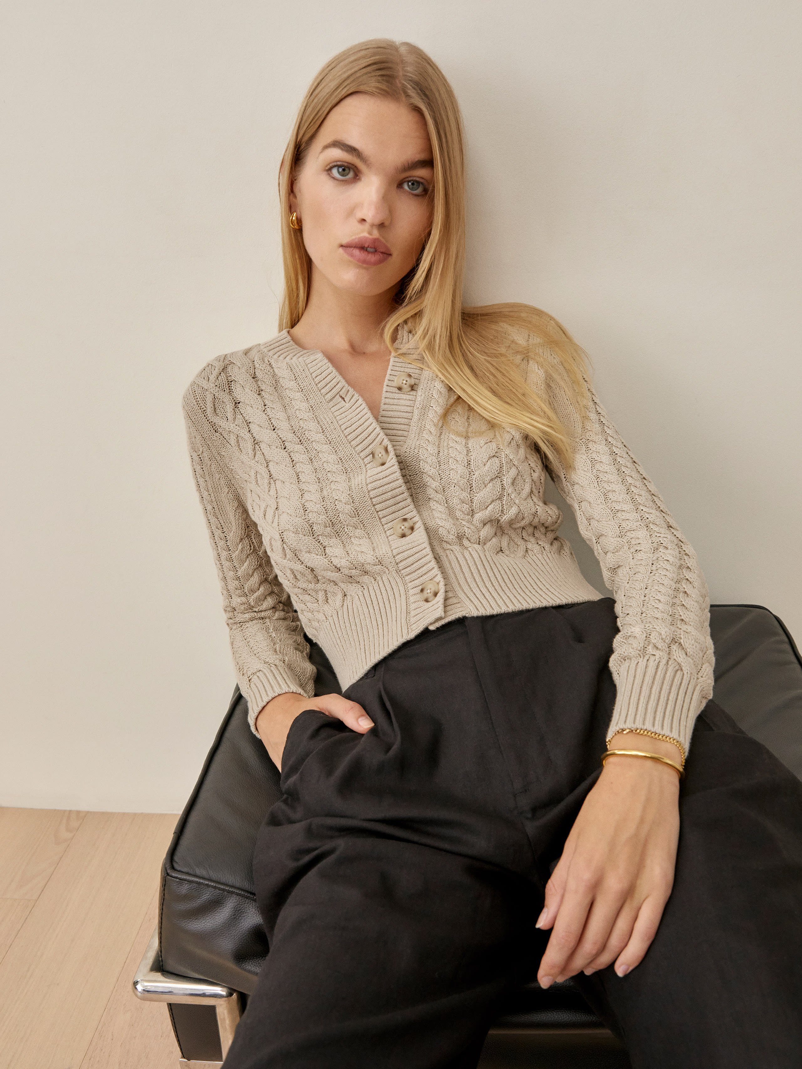 Foret Cable Knit Cardigan, thumbnail image 1
