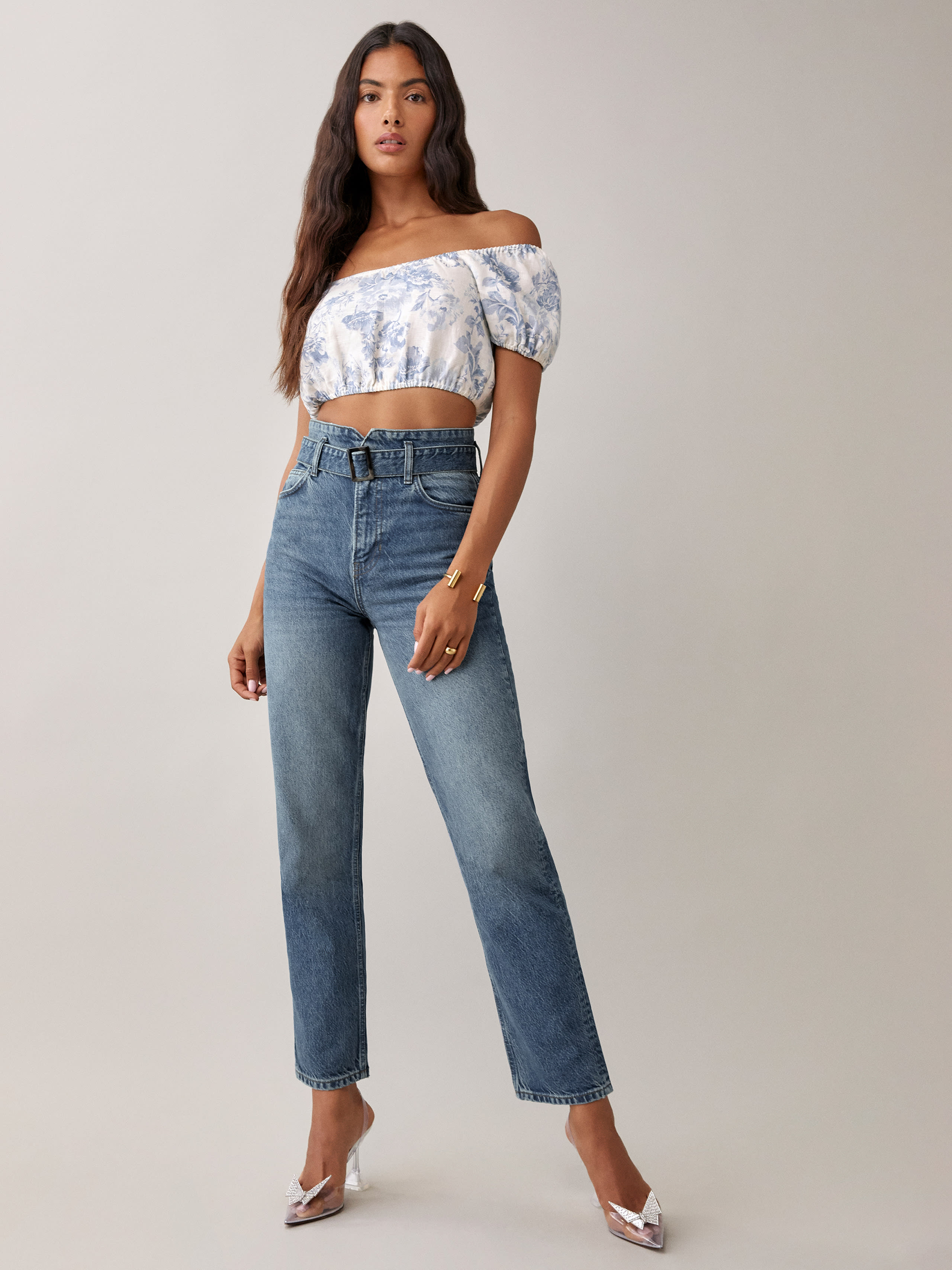 Cynthia Belted High Rise Straight Jeans, image 1
