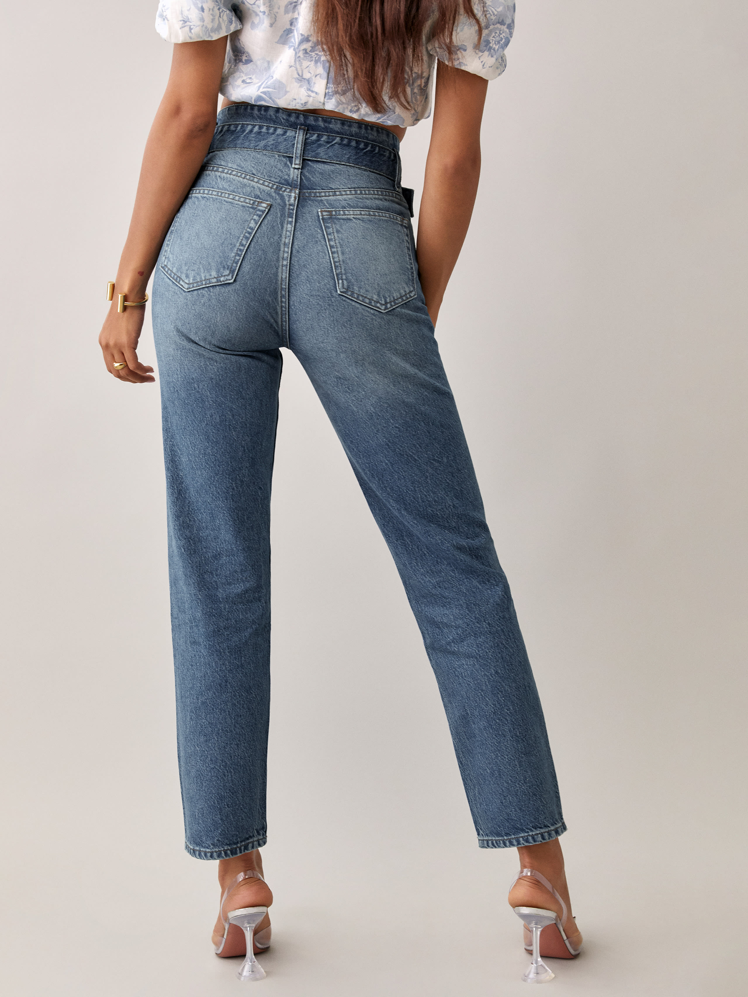 Cynthia Belted High Rise Straight Jeans, thumbnail image 3