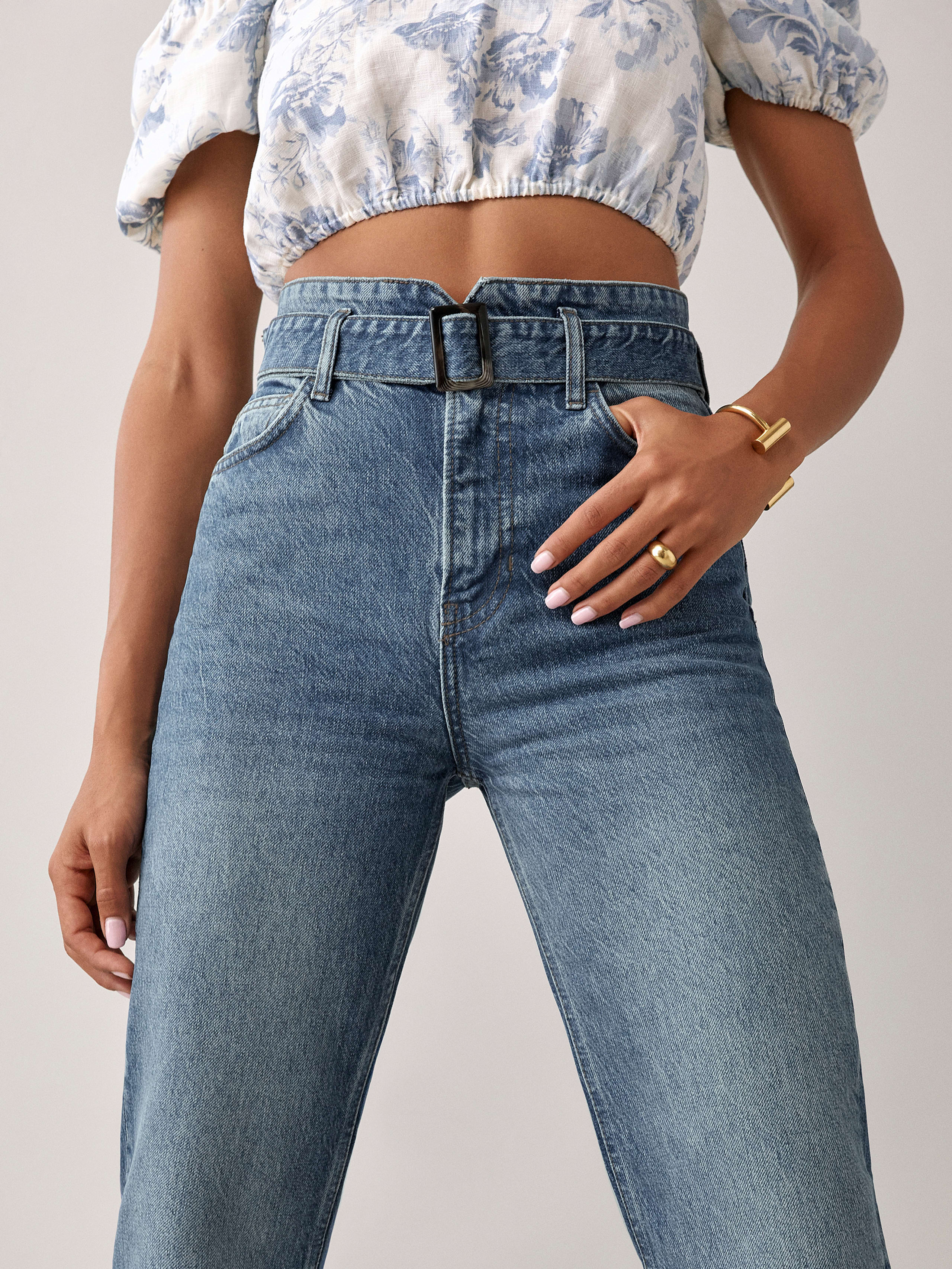 Cynthia Belted High Rise Straight Jeans, thumbnail image 4