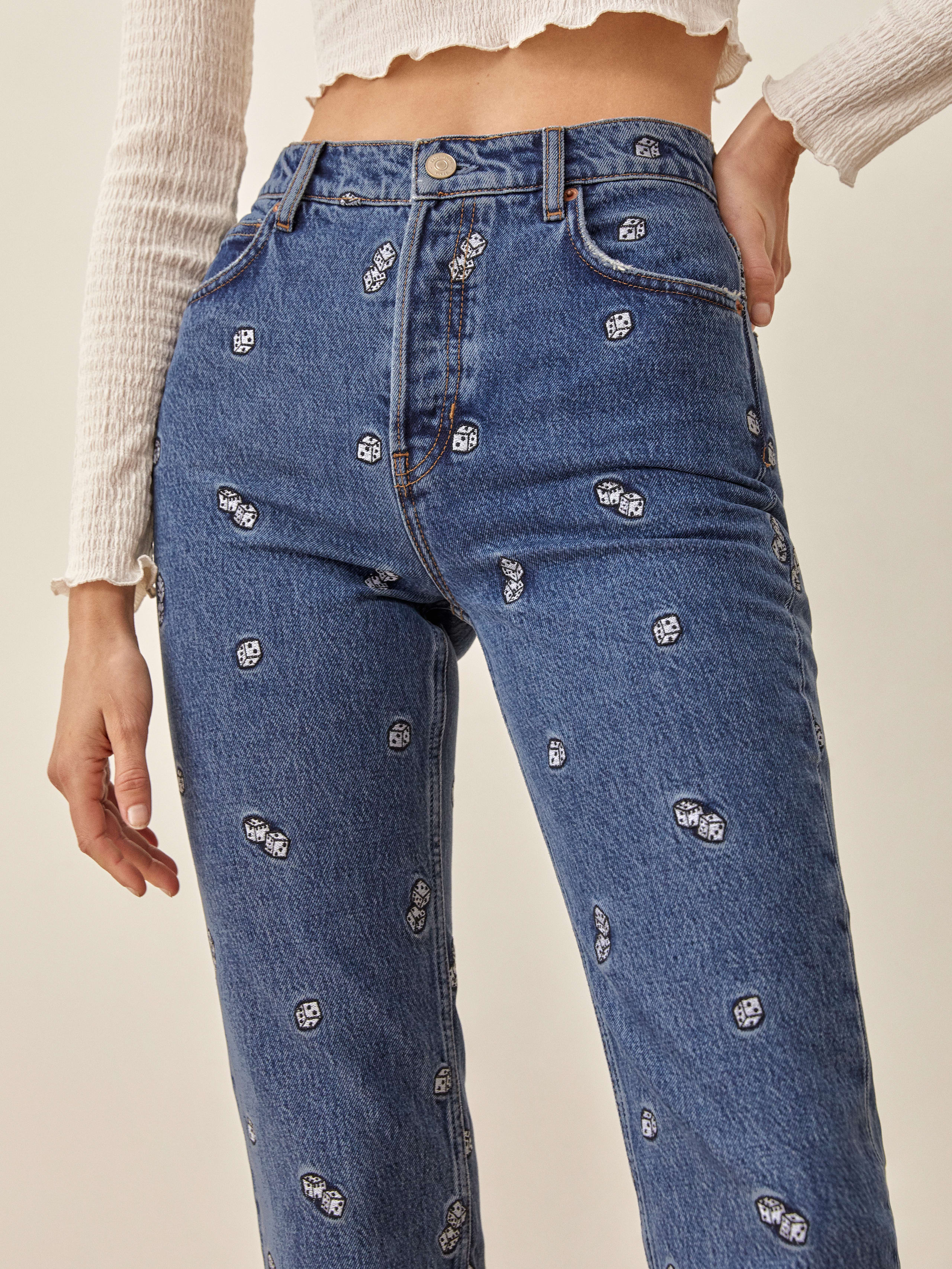 Dice Embroidery High Rise Straight Jeans, thumbnail image 2