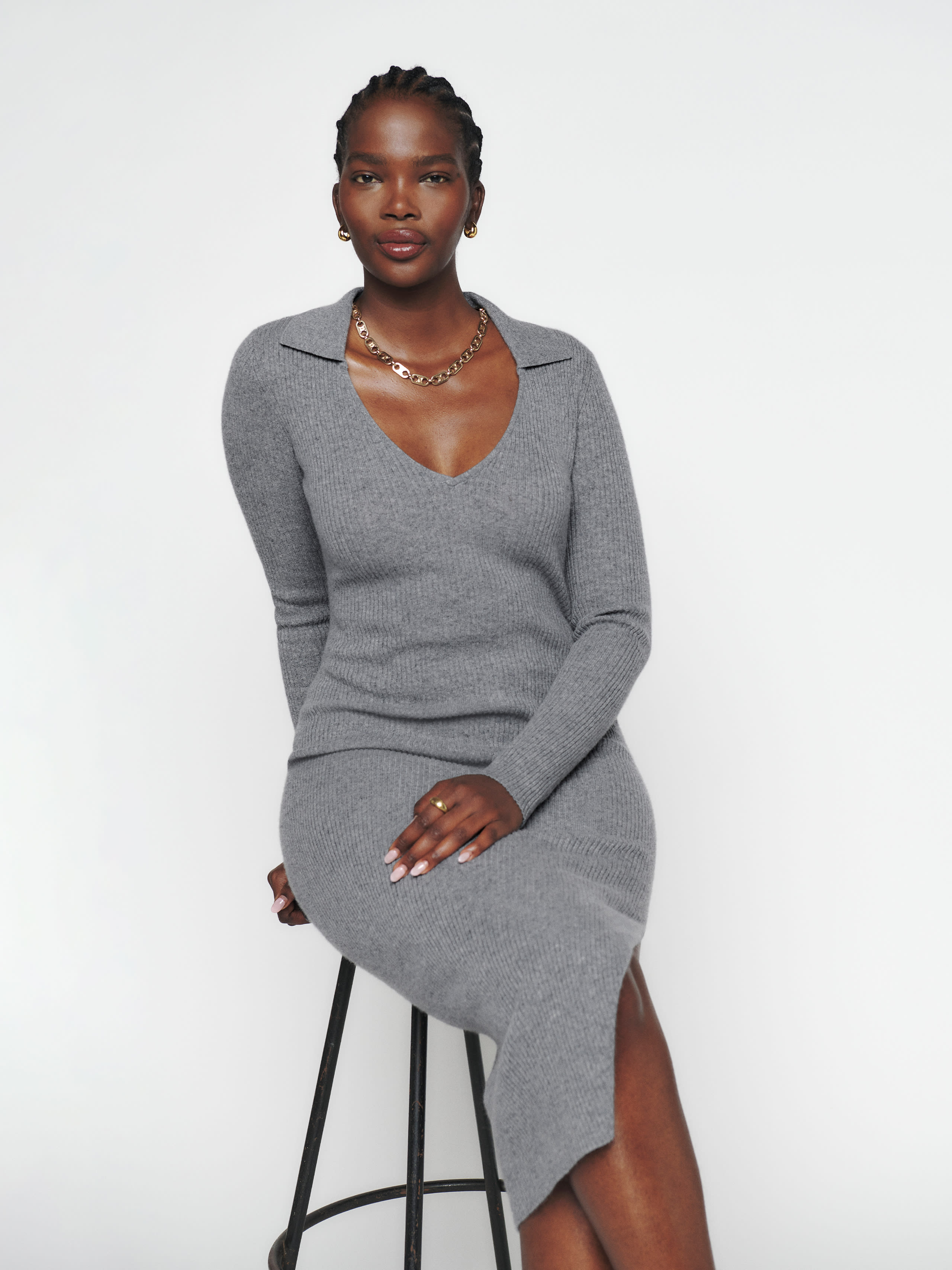 Bellini Cashmere Collared Sweater Dress, thumbnail image 1