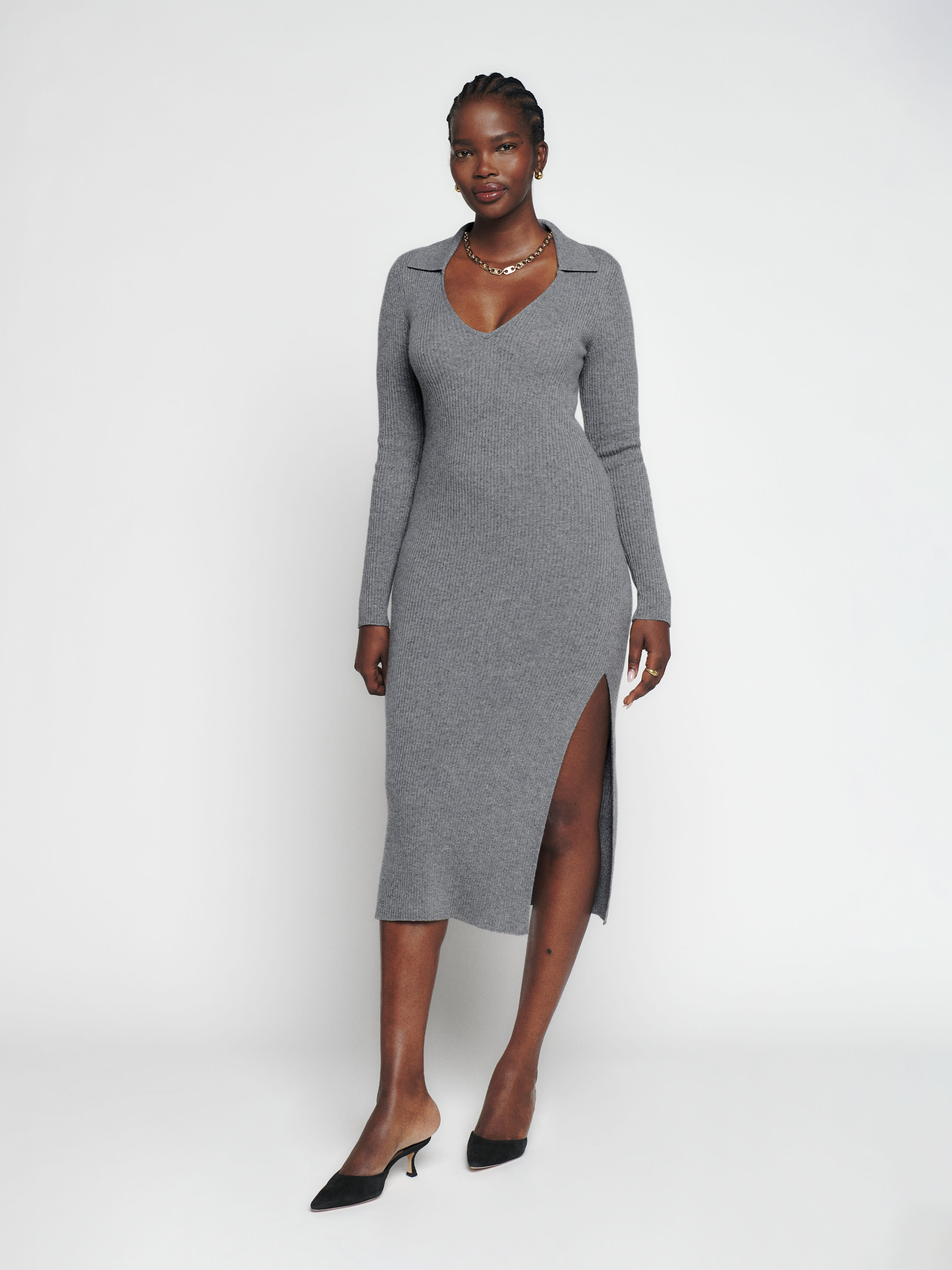 Bellini Cashmere Collared Sweater Dress, thumbnail image 2