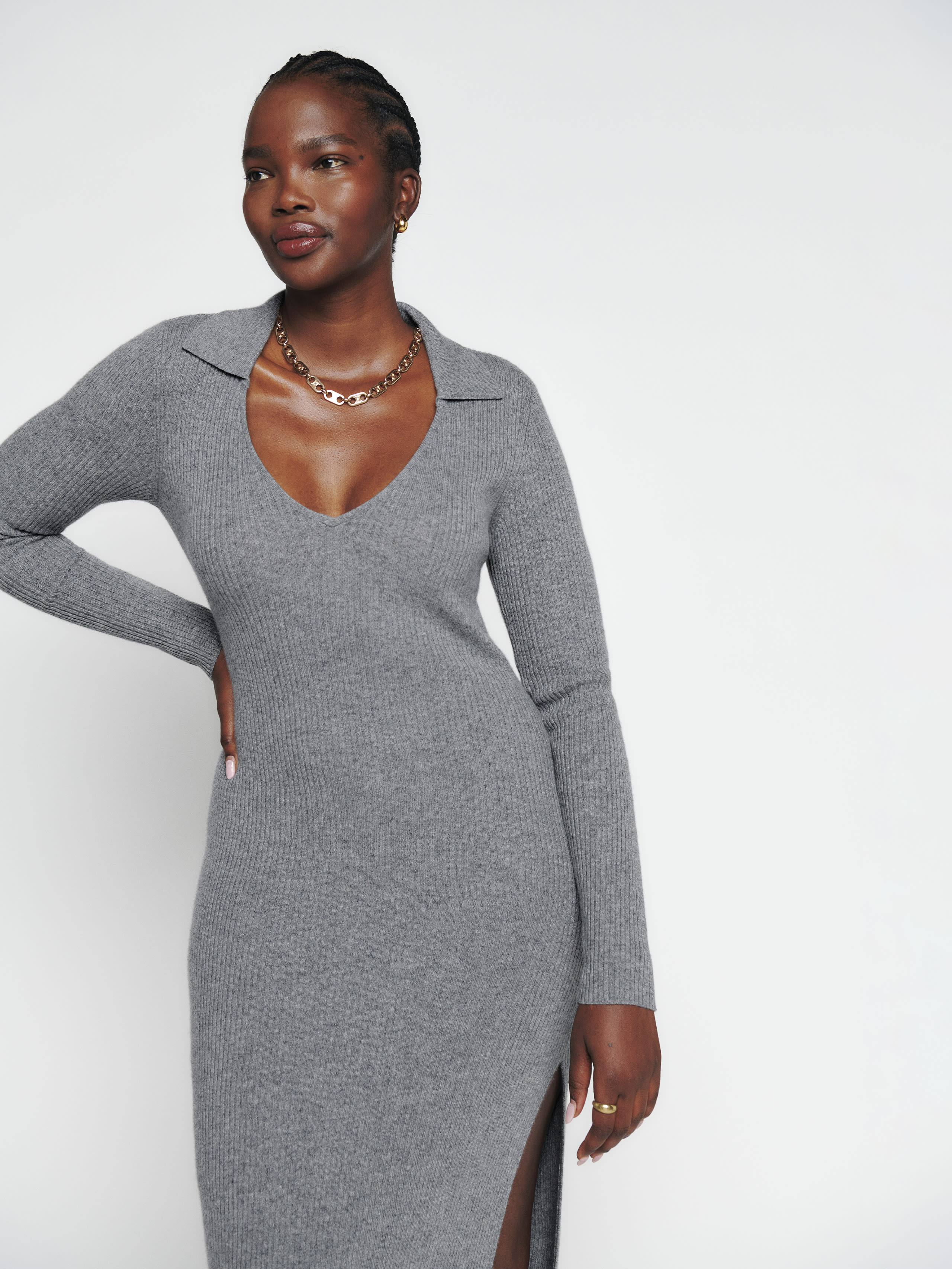 Bellini Cashmere Collared Sweater Dress, thumbnail image 4