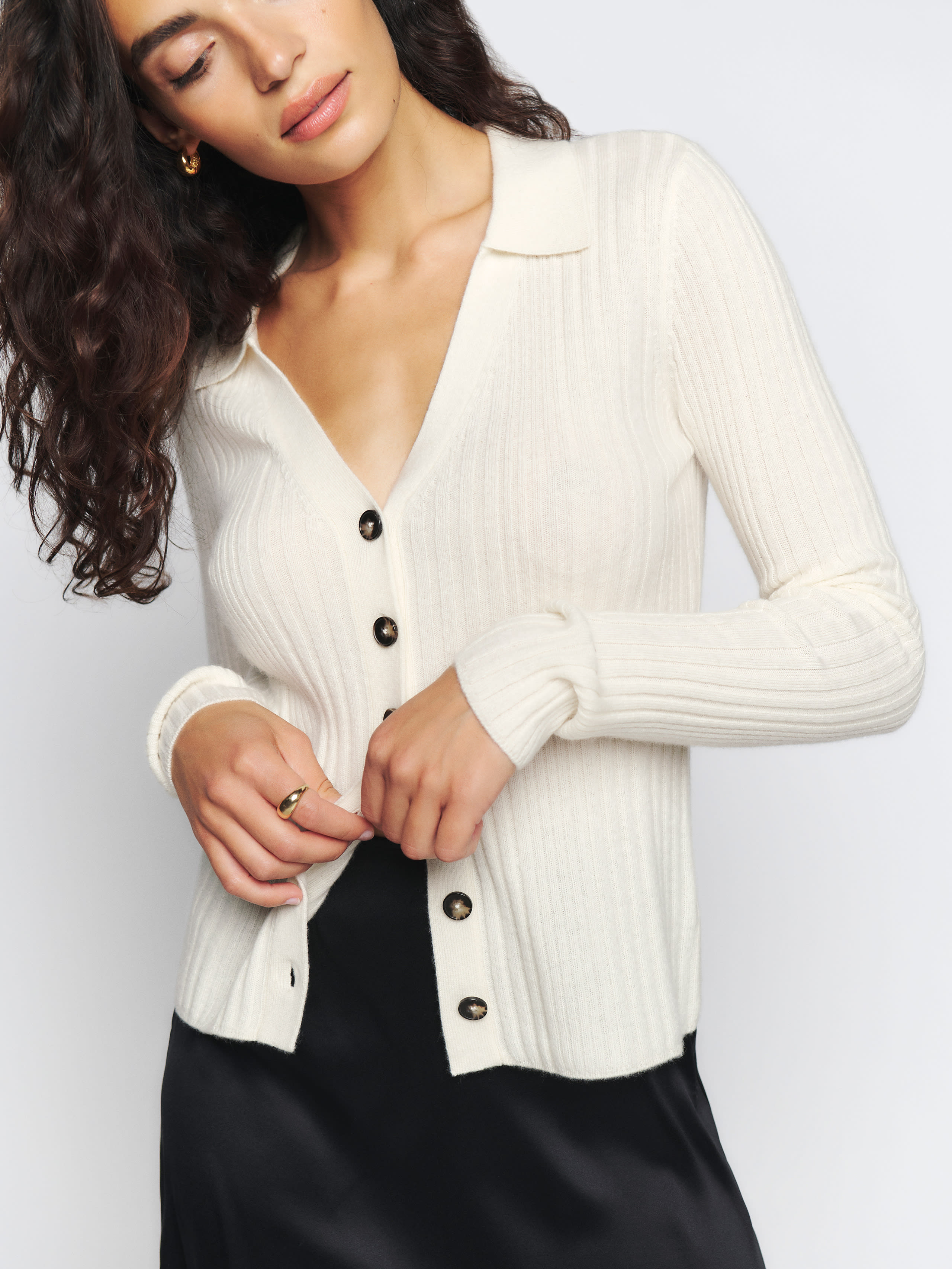 Centro Cashmere Ribbed Collared Sweater, thumbnail image 2