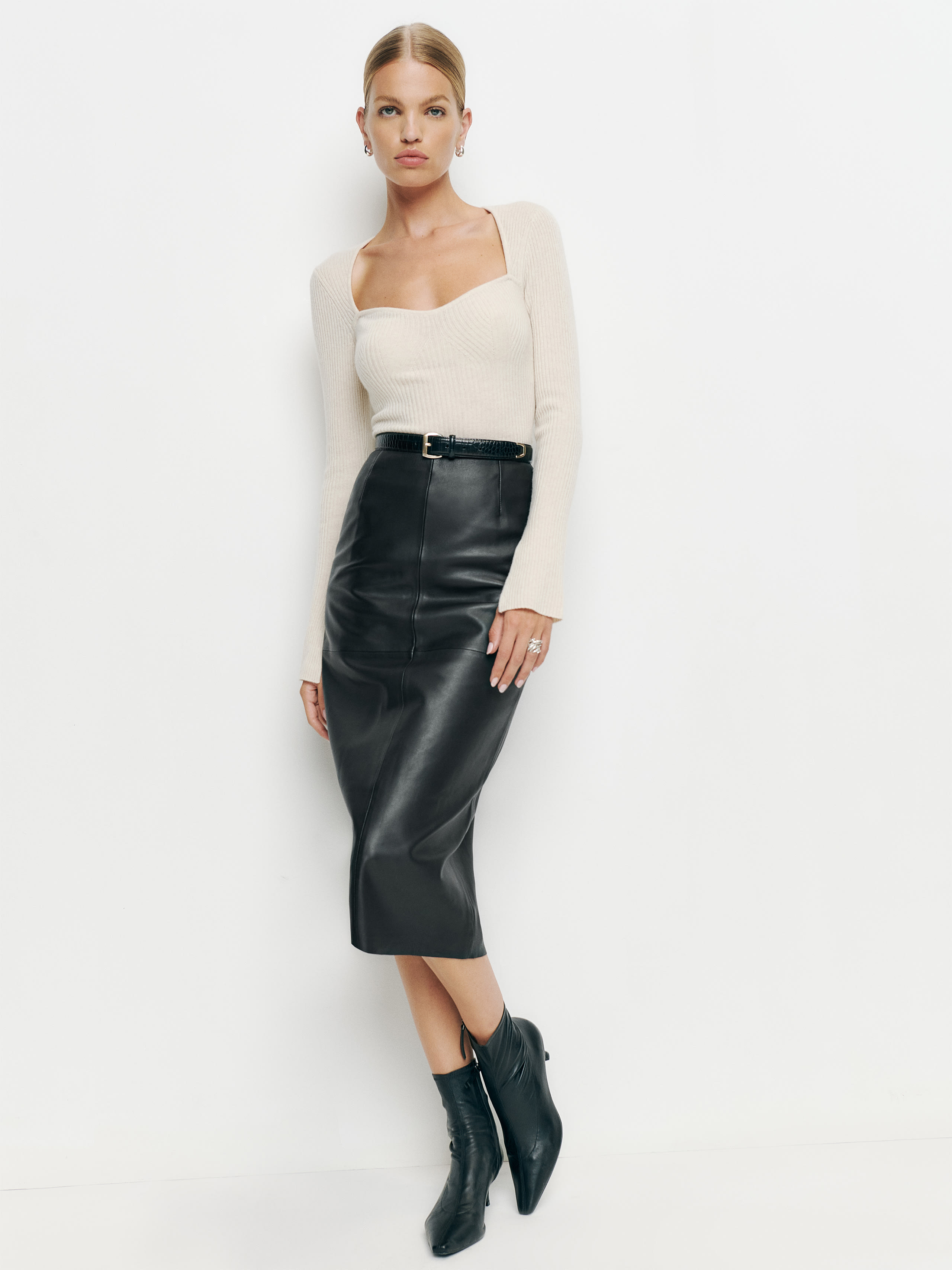Veda Bedford Leather Midi Skirt, image 1