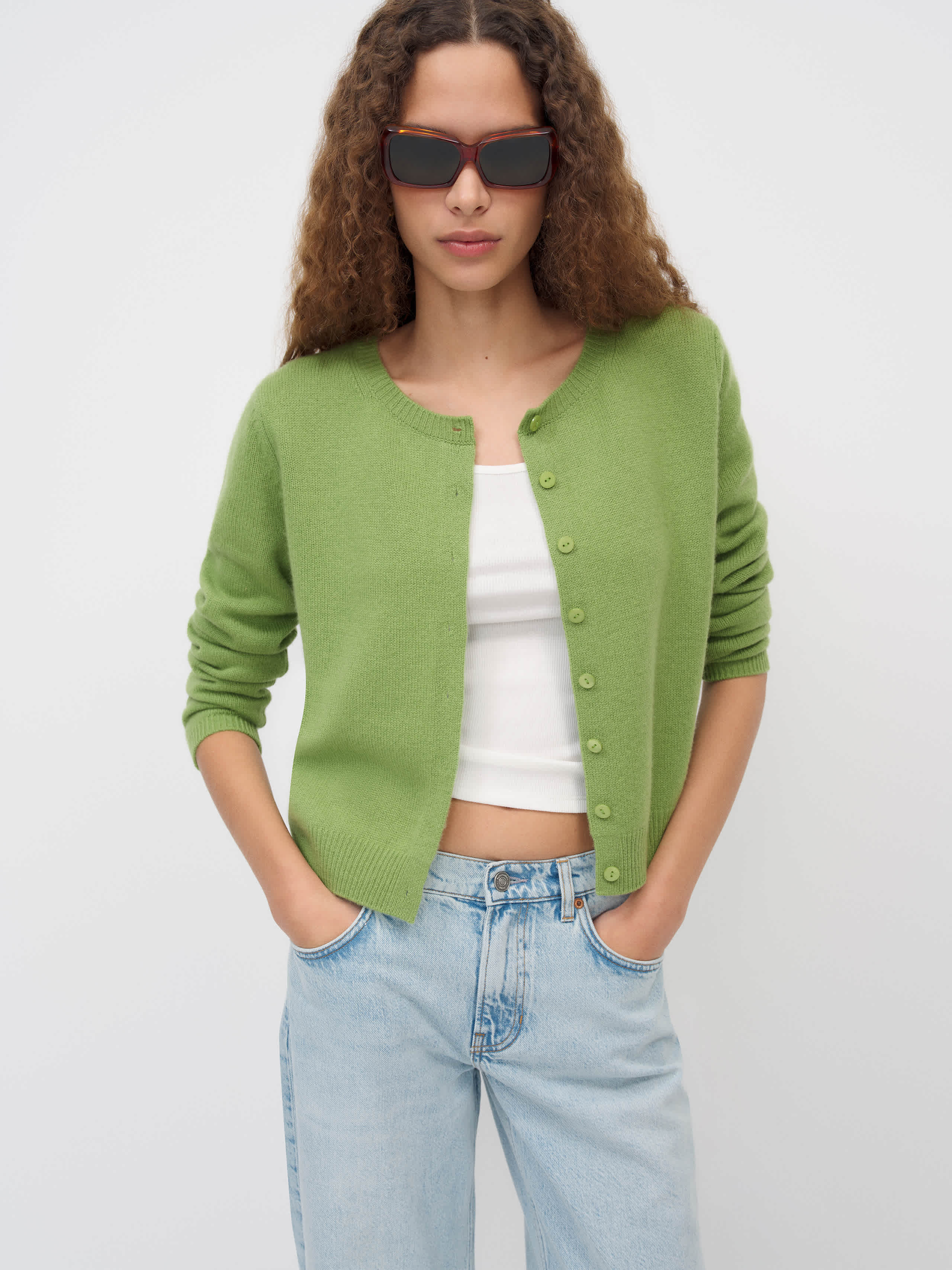 Clara Cashmere Crew Cardigan, zoom image 1