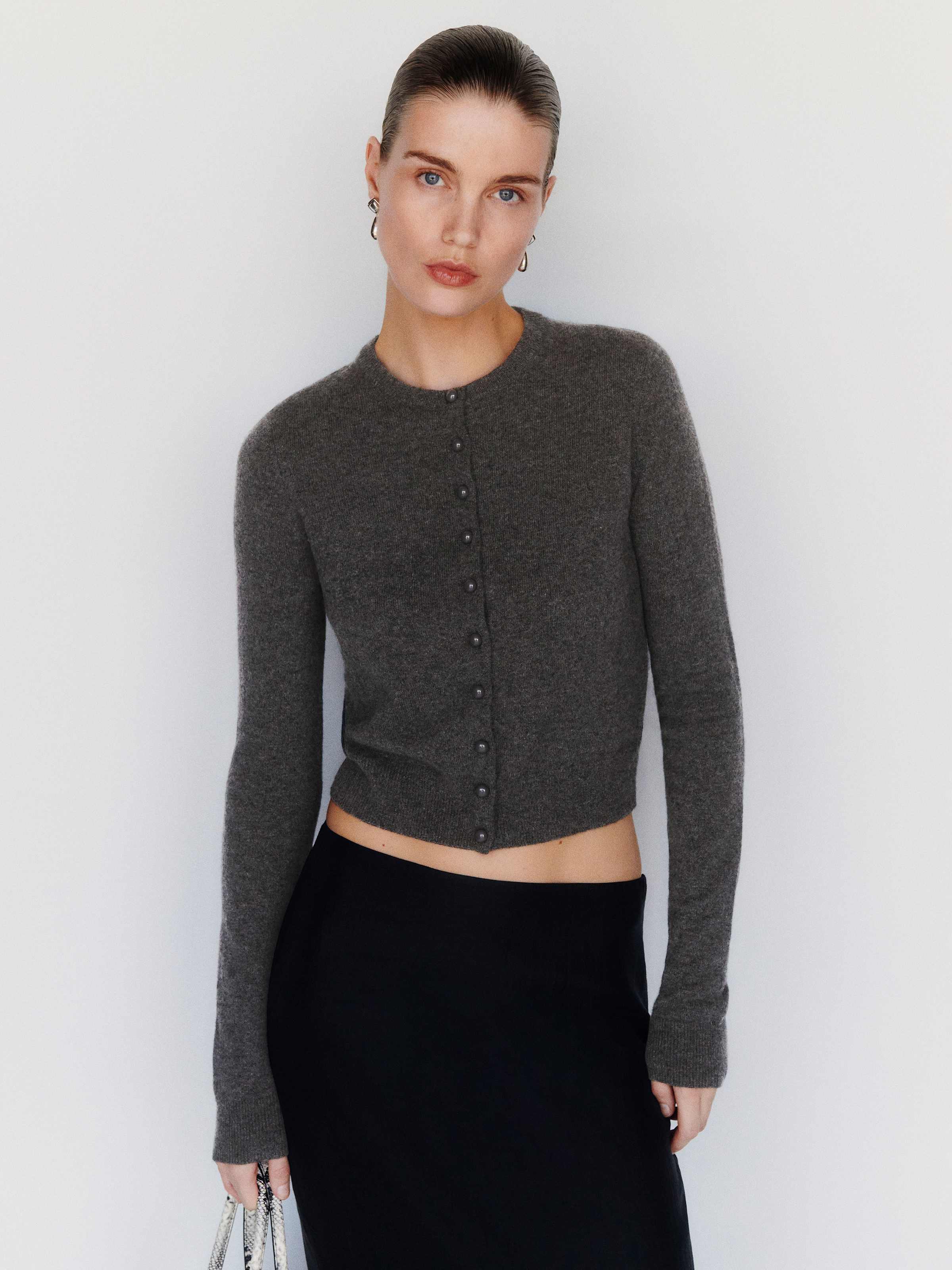 Caspia Cashmere Cropped Cardigan - thumbnail 2