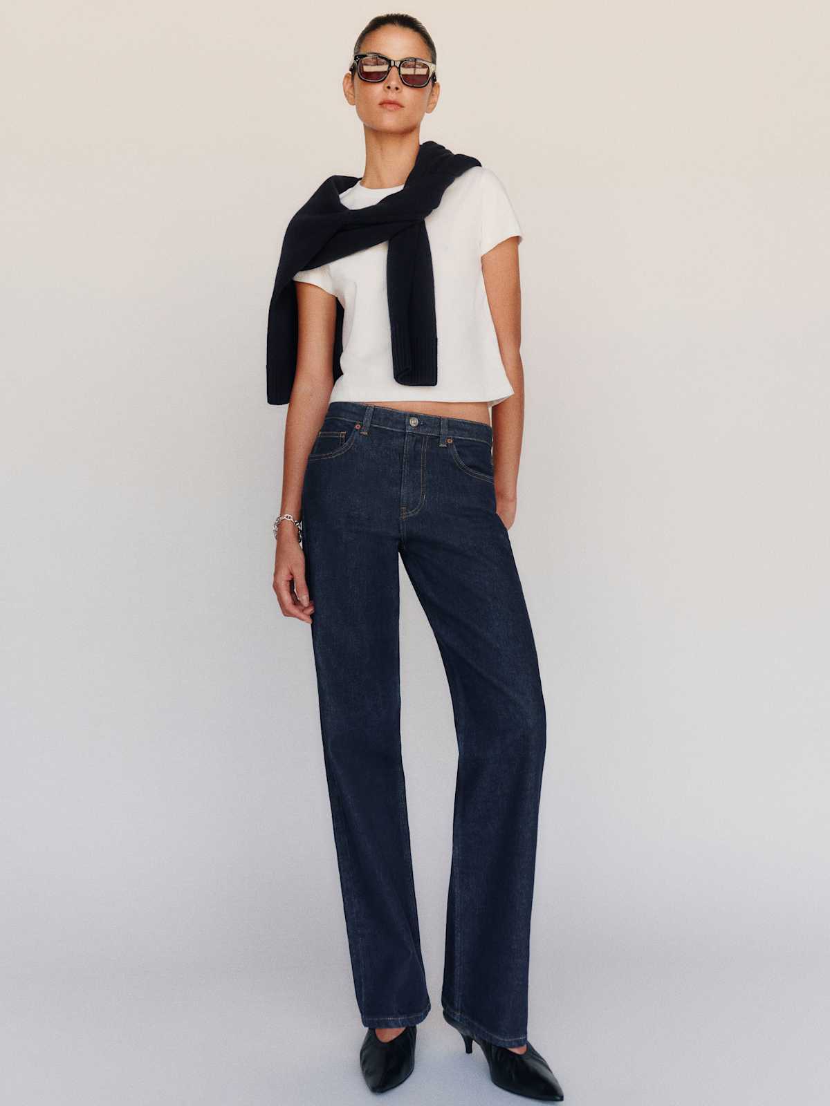 Miles Stretch Mid Rise Straight Long Leg Jeans