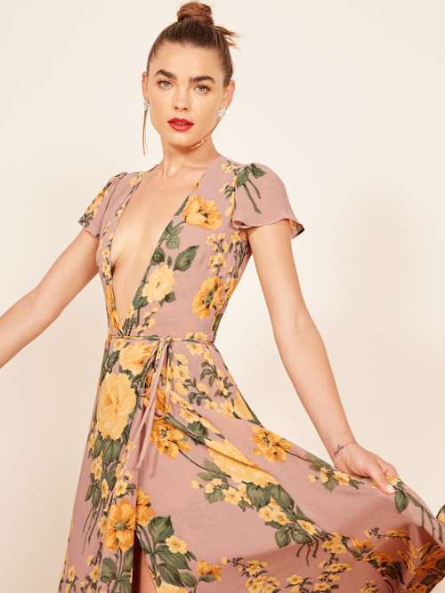 green emerald velvet dress Mari Reversible Wrap Dress in Lychee Silk Twill, Lychee / Medium main image 1