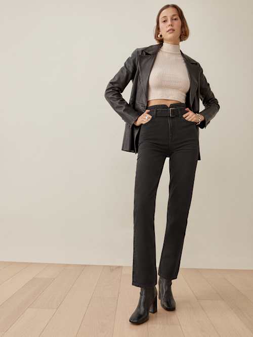 Cynthia Belted High Rise Straight Jeans