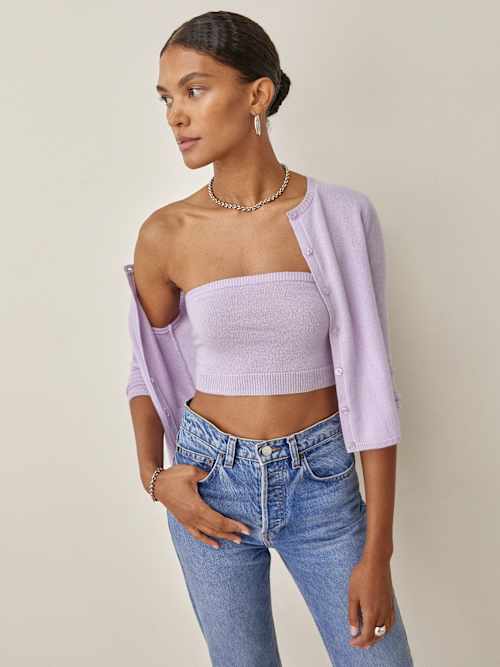 Brio Cashmere Strapless Tank And Cardi Set