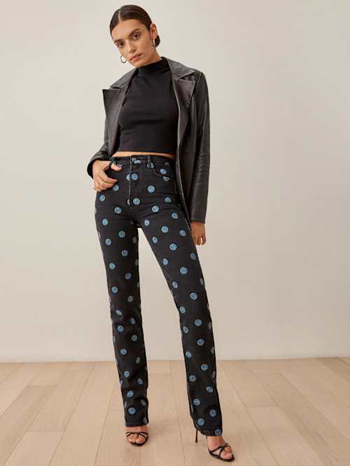 Earth Embroidered High Rise Straight Long Jeans
