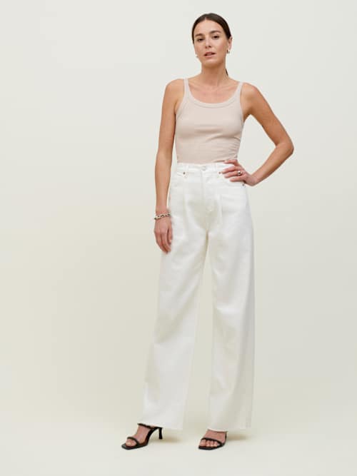 Pleated Reworked High Rise Wide Leg Jeans