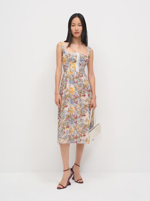 white cotton and lace dress Cora Unlined. Consignment Program at Janene's Size:Adult Large printgroup: Print Ryden Maxi Dress
