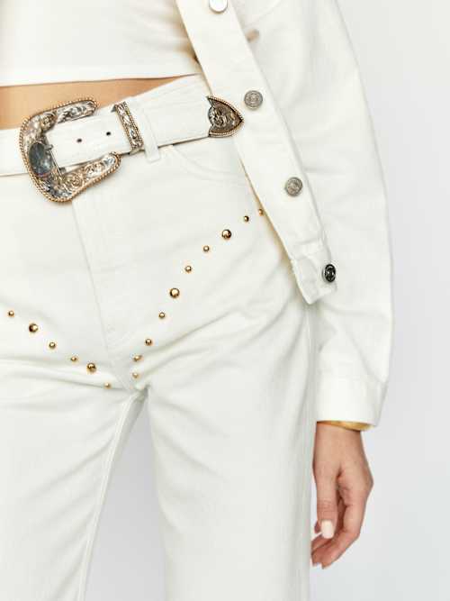 Cowboy Studded High Rise Straight Jeans