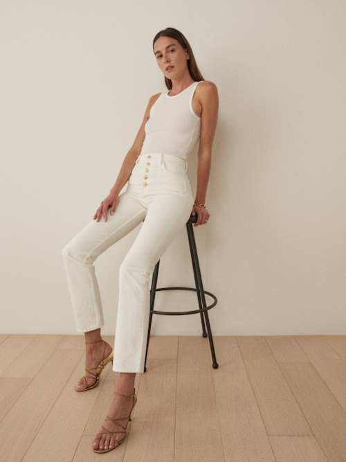 Cynthia Gold Button High Rise Straight Jeans