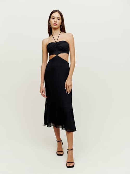 【関税込み】Reformation ブラック Riya ミディアムドレス 1310483.1.BLACK?_s=RAABAB0