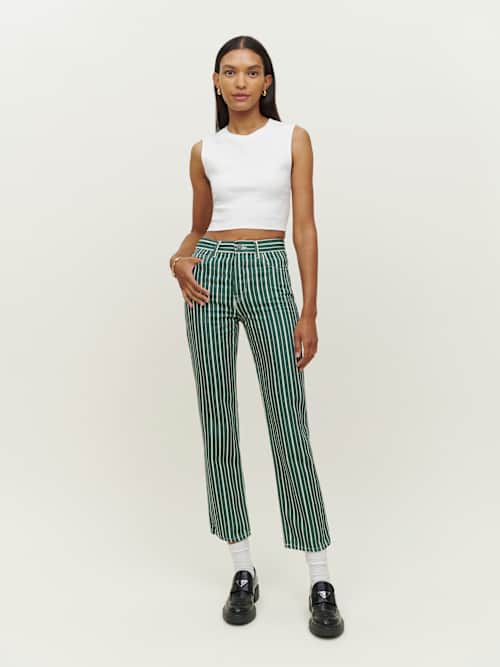 Cynthia Striped High Rise Straight Jeans