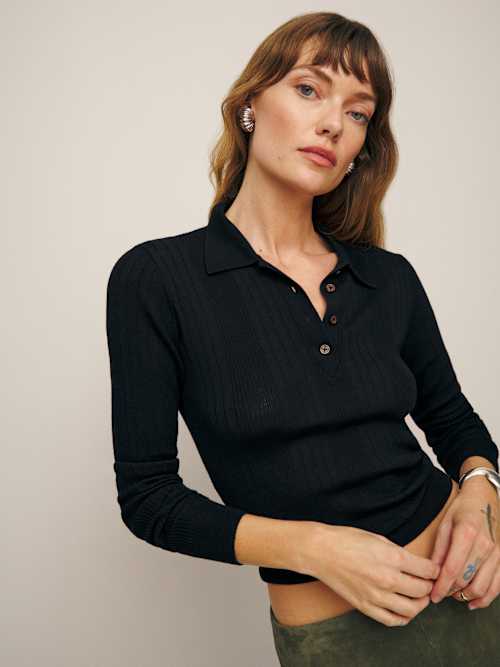 【新品】Herlipto Embroidery Polo Sweatshirt Striped embroidered polo sweatshirt - Women's fashion