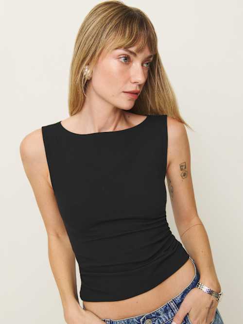 Reformation トップス Reformation Addison Polka Dot Stretch Knit Top | Saks Fifth