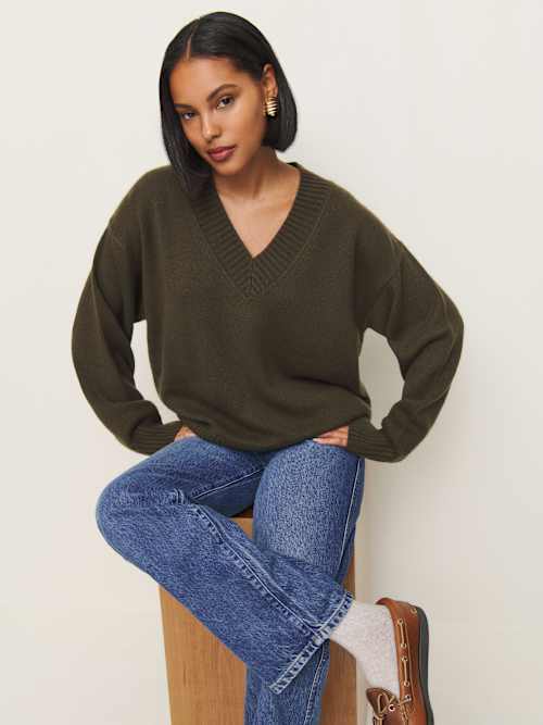 Jadey Cashmere Oversized V-neck Sweater