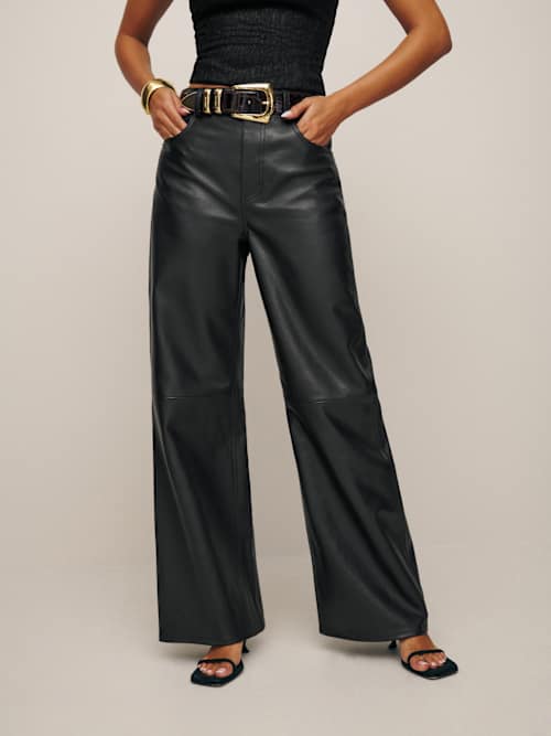 Reformation ヴェーダ ケネディ ワイドレッグ レザーパンツ Reformation Veda Kennedy Wide Leg Leather Pants | Shopbop