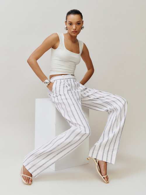 Petites Alex Linen Mid Rise Pant