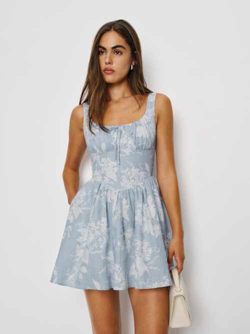 blue linen dress reformation Lalia Teardrop Maxi Dress - Powder Blue main image 1