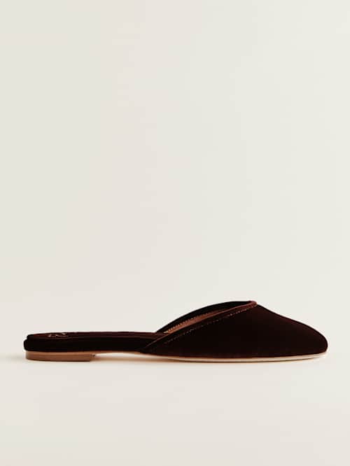 靴 VELOUR FLAT MULES 1315981.1.DARK_CHERRY_VELVET?