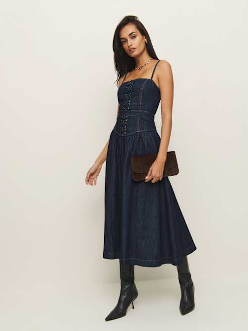 【Reformation】Florentina デニム ミディドレス ワンピース Florentina Denim Midi Dress