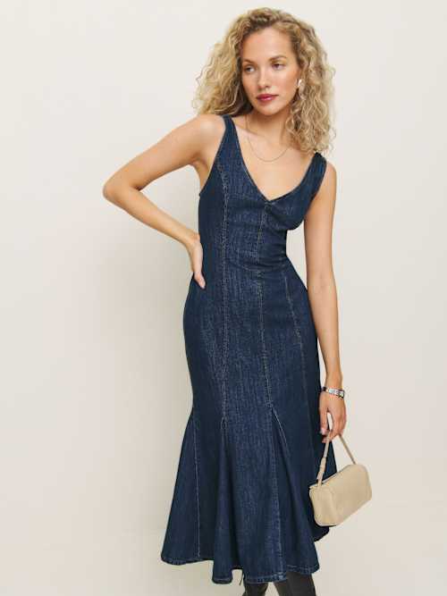 【Reformation】Serafina デニム マーメイド ドレス ワンピース Reformation Serafina Denim Midi-Dress | Saks Fifth Avenue