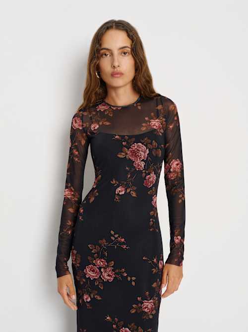 Reformation Rene Mesh Knit Dress | Black | Small