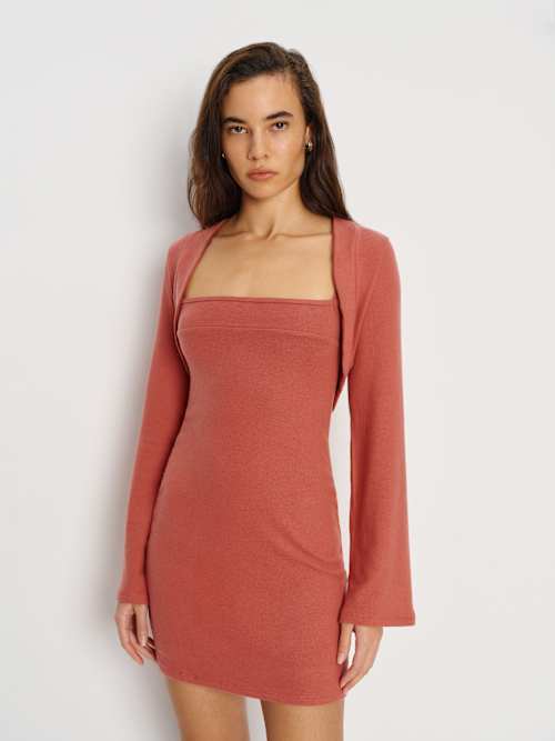 Reformation Chloe Knit Shrug Dress Set | Pink | XS