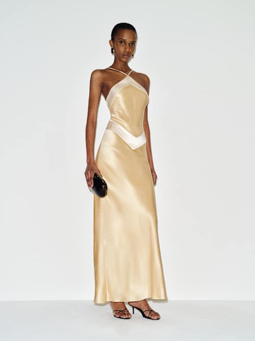 reformation halter silk dress Reformation Katelyn Silk Dress | Ivory