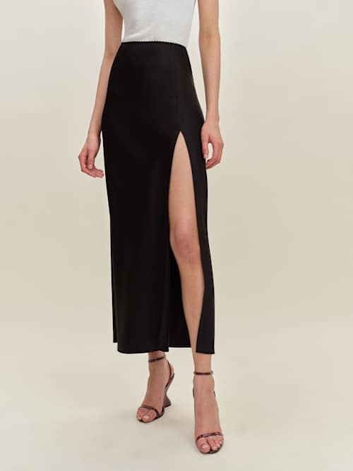 Petites Layla Satin Skirt With Slit