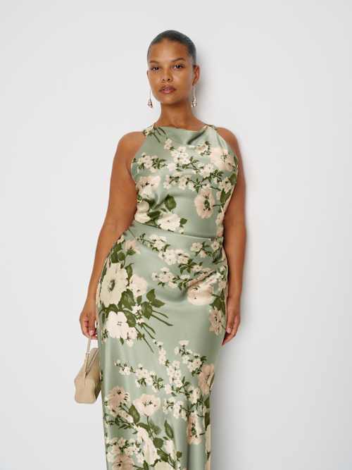midi silk wrap dress Donna Karan Women's Chiffon Floral Wrap Midi A-Line Dress in Azalea Multi