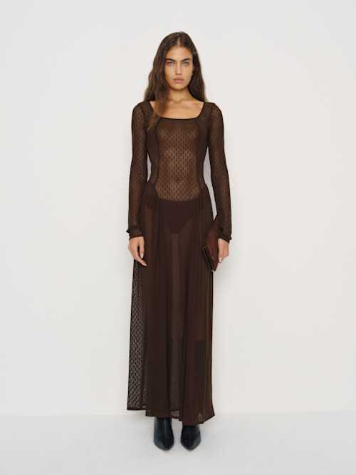 Reformation Leona Knit Dress | Sheer Brown | XL