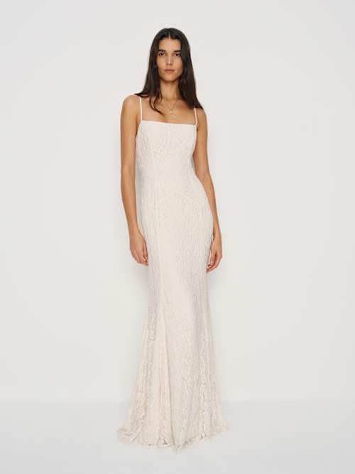 ivory lace dress Champagne Sheath Wedding Gown with Ivory Lace Appliques – loveangeldress main image 1