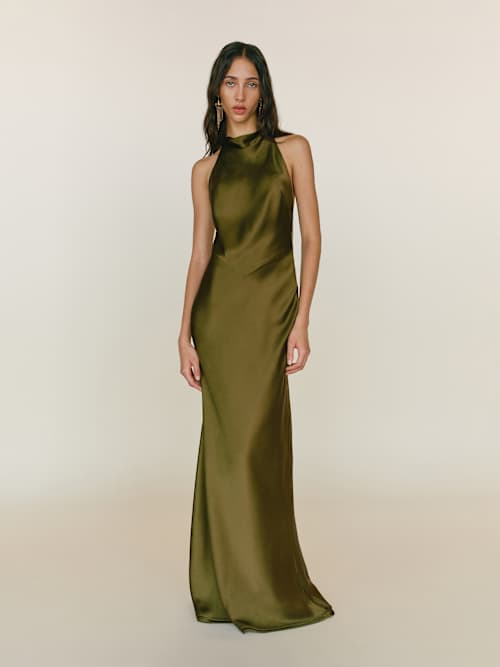 emerald green bianca dress Pistola Bianca Shirred Bodice Dress in Sage main image 0