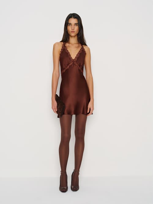 Reformation Monica Silk Dress | Brown | 12