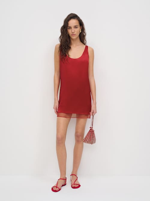 silk scoop neck dress Silk Scoop-Neck Dress in Red | Rhe