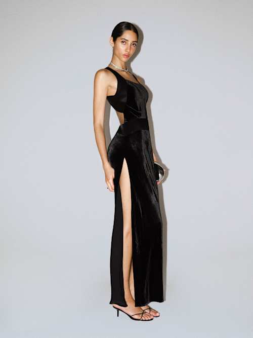 reformation black velvet dress Reformation Jocelyn Velvet Dress